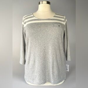 NWT!Croft & Barrow 100%Cotton Light Gray Stripe Mid Sleeve Button Detail Size 2X